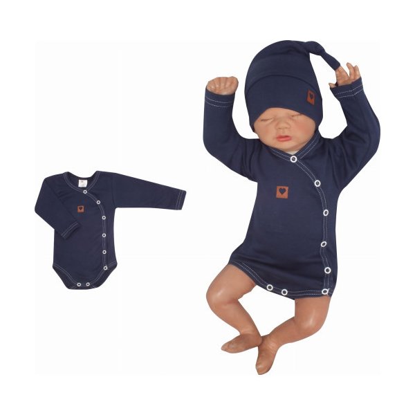 Kojenecké body Luxusní kojenecké celorozepínací body s dlouhým rukávem ZYZIO Z&Z Tmavě modré