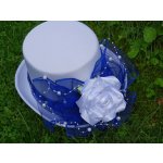 Cylindr bílý - tm. modrá organza a atlasová růže – Sleviste.cz