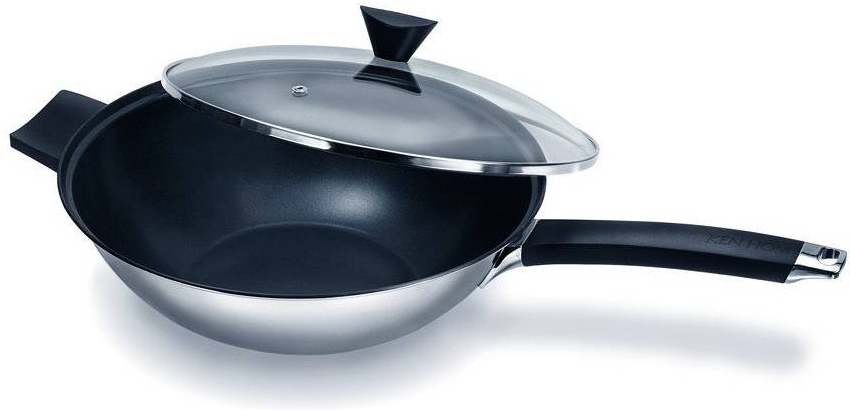 Ken Hom Excellence nerezový wok s nepřilnavým povrchem a skleněnou poklicí 32 cm