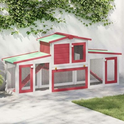 vidaXL králíkárna červená/bílá 204 x 45 x 85 cm dřevo – Sleviste.cz