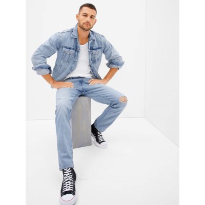 GAP džíny straight Destructed Taper Modrá – Zboží Dáma