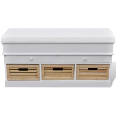 Petromila Bílá skladovací lavice s polštářem 2 zásuvky 3 krabice