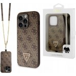 Pouzdro Guess PU 4G Strass Triangle Metal Logo + Crossbody Popruh iPhone 15 Pro hnědé