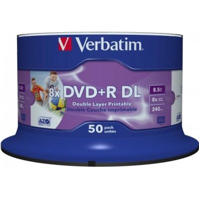 Verbatim DVD+R DL 8,5GB 8x, AZO, Printable, spindle, 50ks (43703)