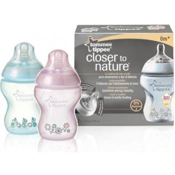 Tommee Tippee láhev s obrázky C2N 2ks me růžová 260ml