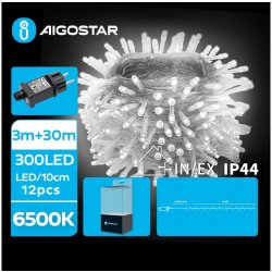 Aigostar LED Venkovní vánoční řetěz 300xLED 8 funkcí 33m IP44 studená bílá | AI0488