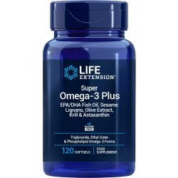 Life Extension Super Omega-3 Plus EPA/DHA rybí olej sezamové lignanty olivový extrakt a krill s Astaxanthinem 120 gelových kapslí