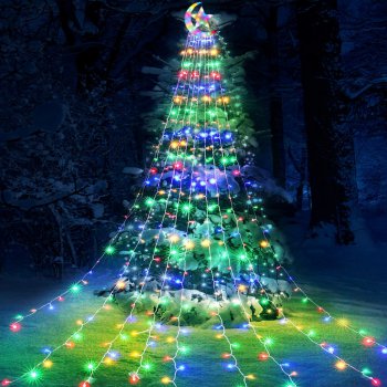 ROSNEK 3.5m LED vodopád světelný řetěz 8 světelných režimů Barevná vánoční světla s časovačem pro vánoční stromek Venkovní zahradní party Deco