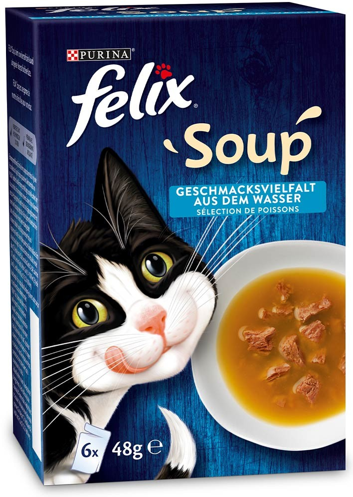 Felix Soup výběr z vody s treskou tuňákem a platýsem 6 x 48 g