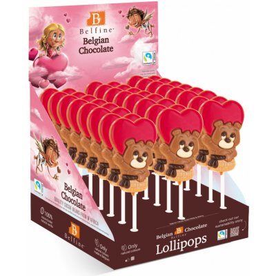 Belgian Belgické čokoládové lízátko Medvídek se srdíčkem 24 x 25 g – Zboží Dáma