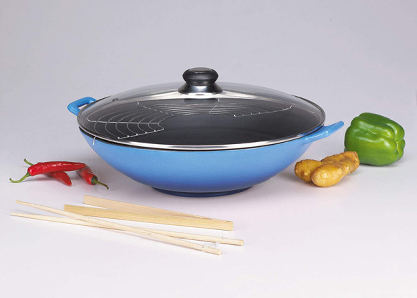 Eva litinový keramický wok blau příslušenství i na indu 36 cm