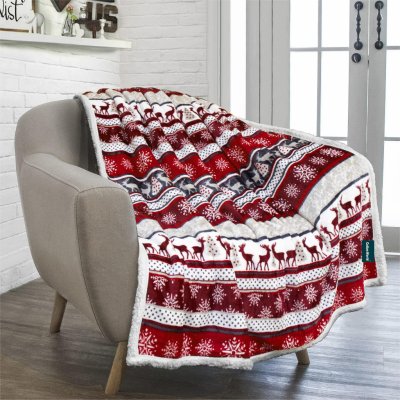 Textilomanie Vánoční červeno-bílá beránková deka z mikroplyše Winter delight 300 g/m2 200x220