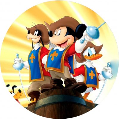 1x Mickey Mouse – mušketýři Donald, Goofy a Pluto – jedlý papír na dort – Hledejceny.cz