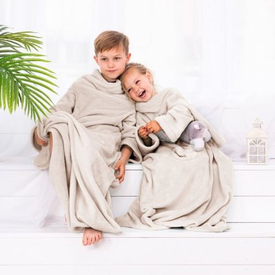 DecoKing Dětská deka s rukávy Lazy krémová