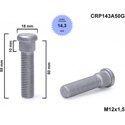 Kolový svorník - šteft M12x1,5x50 tisícihran průměr 14,3mm CRP143A50G délka 55mm