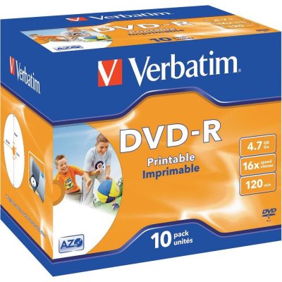 Verbatim DVD-R 4,7GB 16x, printable, plastová krabička, 10ks (43521) – Zbozi.Blesk.cz