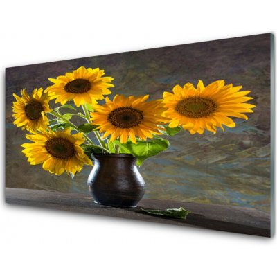 akrylový obraz Slunečnice Váza Rostlina 100x50 cm