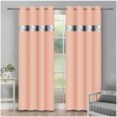 Mondo Italia Závěs na kroužcích se zirkóny 140x250 cm lososový Korálová, Lososová 140x250 cm – Zboží Mobilmania