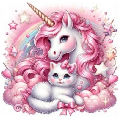 NORIMPEX Diamantové malování Jednorožec s koťátkem 30 x 40 cm – Sleviste.cz