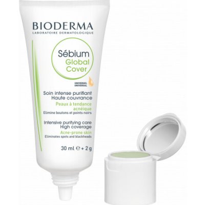 Bioderma Sébium Global Cover intenzivní krycí tónovací péče pro pleť se sklonem k akné Universal Tint + Anti-Redness Corector 30 ml – Zboží Dáma