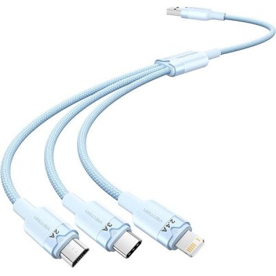 Vention CTPLG USB 2.0 A Male to 3-in-1 USB-C & Lightning & Micro-B Male 3A, 1.5m, modrý – Hledejceny.cz