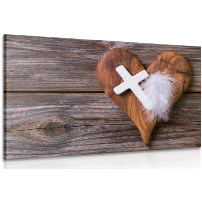 Obraz kříž na dřevěném pozadí - 120x80 cm – Zboží Mobilmania