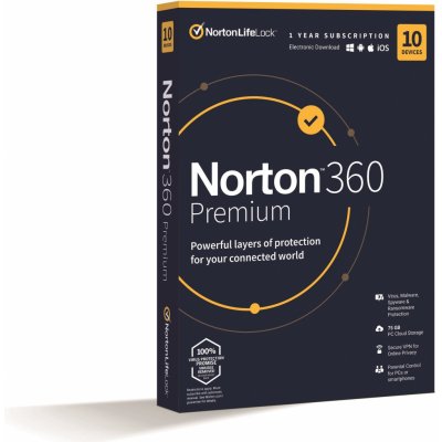 Norton 360 PREMIUM 75GB + VPN 1 lic. 10 lic. 1rok ESD (21405766) – Zboží Živě
