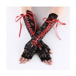 Luxusní delší krajkové rukavice se šněrováním černé s červeným šněrováním 2296 – Zboží Dáma