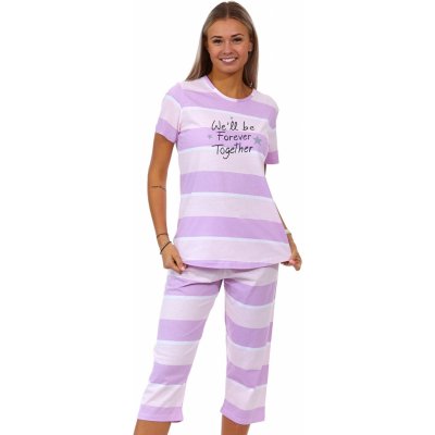 Fialové i růžové pruhované dámské pyžamo Capri Well be Forever Together 1B1774 – Zboží Mobilmania