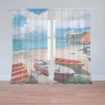 Záclony Loďky na pláži: 2 ks - 150x250 cm - Sablio – Hledejceny.cz