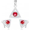 Šperky eshop sada stříbro náušnice a přívěsek čirý obrys trojúhelníku růžový zirkon SP70.23