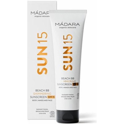 Mádara Beach BB Shimmering Sunscreen opalovací BB krém na tělo a obličej SPF15 100 ml