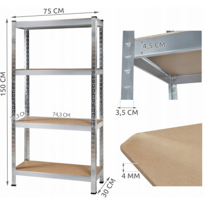 Regál Malatec Skladový regál 150x75x30 cm - 4 police 75 x 150 x 30 cm kov