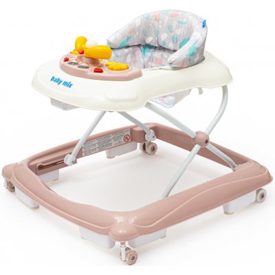 Baby Mix Chodítko s volantem a silikonovými kolečky pudrově růžové – Zboží Dáma