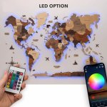 Dřevěná mapa nástěnná LED s RGB LED podsvícením (App mobil + dálkový ovladač) - 250x160 cm – Sleviste.cz