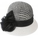 Biju Dámský slaměný klobouk s ozdobnou růží 9001171 černo-bílé provedení
