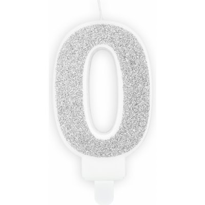 PartyDeco Narozeninová svíčka 0 stříbrná 7 cm – Sleviste.cz