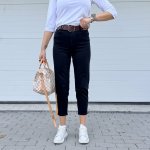 Made in Italy Černé džíny MOM FIT s hnědým širokým páskem – Hledejceny.cz
