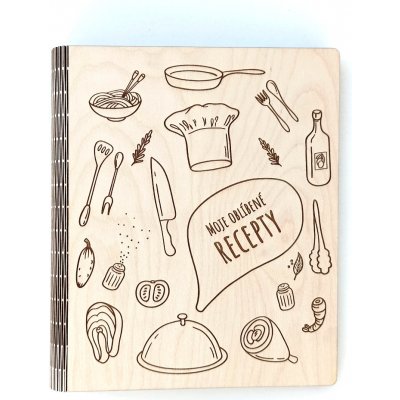 MAJADESIGN Dřevěná kuchařka zápisník na recepty Moje oblíbené recepty A4, Čistý – Zboží Dáma