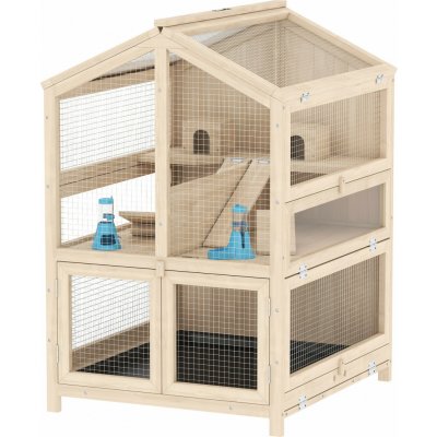 PawHut Dřevěná klec pro křečky 68 x 61,5 x 90 cm | přírodní – Zboží Dáma