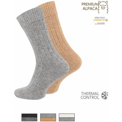 Ponožky zimní pletené s vlnou ALPAKA 2 páry kombinace smetanové a sv. šedé