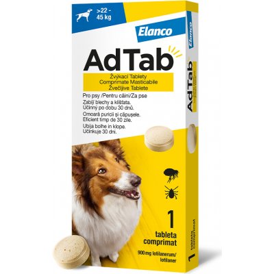 AdTab Žvýkací tablety proti blechám a klíšťatům psi 900 mg 22-45 kg 1 ks