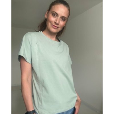Kojicí tričko se zipem Kira oversized světle olivové – Zboží Dáma