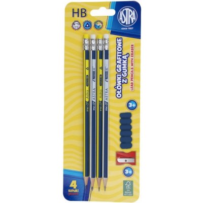 Astra 206120009 4x obyčejná HB tužka s gumou ořezávátko + násadka blistr – Zboží Živě