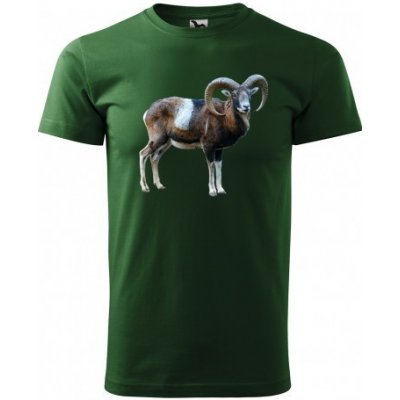Bavlněné pánské tričko s dlouhým rukávem a potiskem muflona Zelená