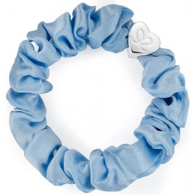 By Eloise Silver Heart Silk Scrunchie –⁠ Sky Blue