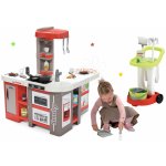 Smoby Set kuchyňka elektronická Tefal Studio 360° XXL Bubble mrkvová a úklidový vozík s koštětem jako dárek