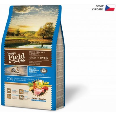 Sam's Field Low Grain 4300 Power Chicken & Potato, superprémiové granule pro dospělé psy s vysokými nároky na výdej energie, 2,5 kg