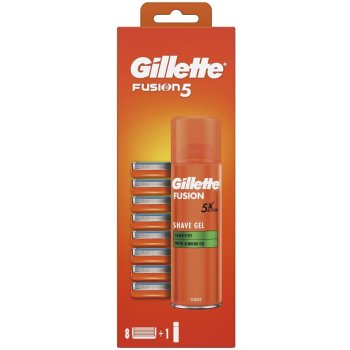 Gillette Fusion 5 náhradní hlavice 8 ks + Fusion gel na holení 200 ml dárková sada