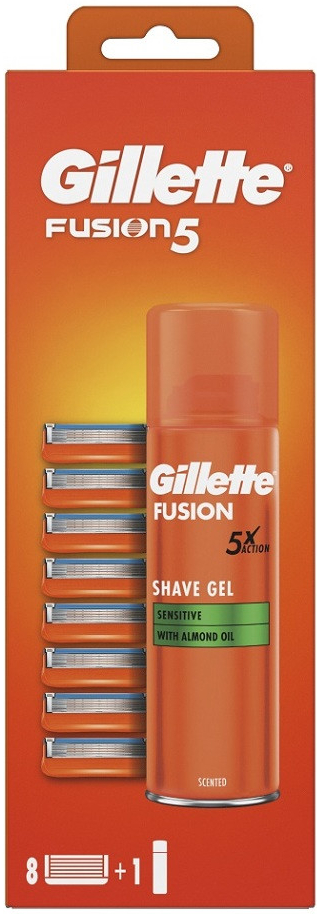 Gillette Fusion 5 náhradní hlavice 8 ks + Fusion gel na holení 200 ml dárková sada